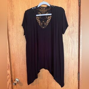 Cardigan, short sleeve with lace insert on back - color Black, size XL